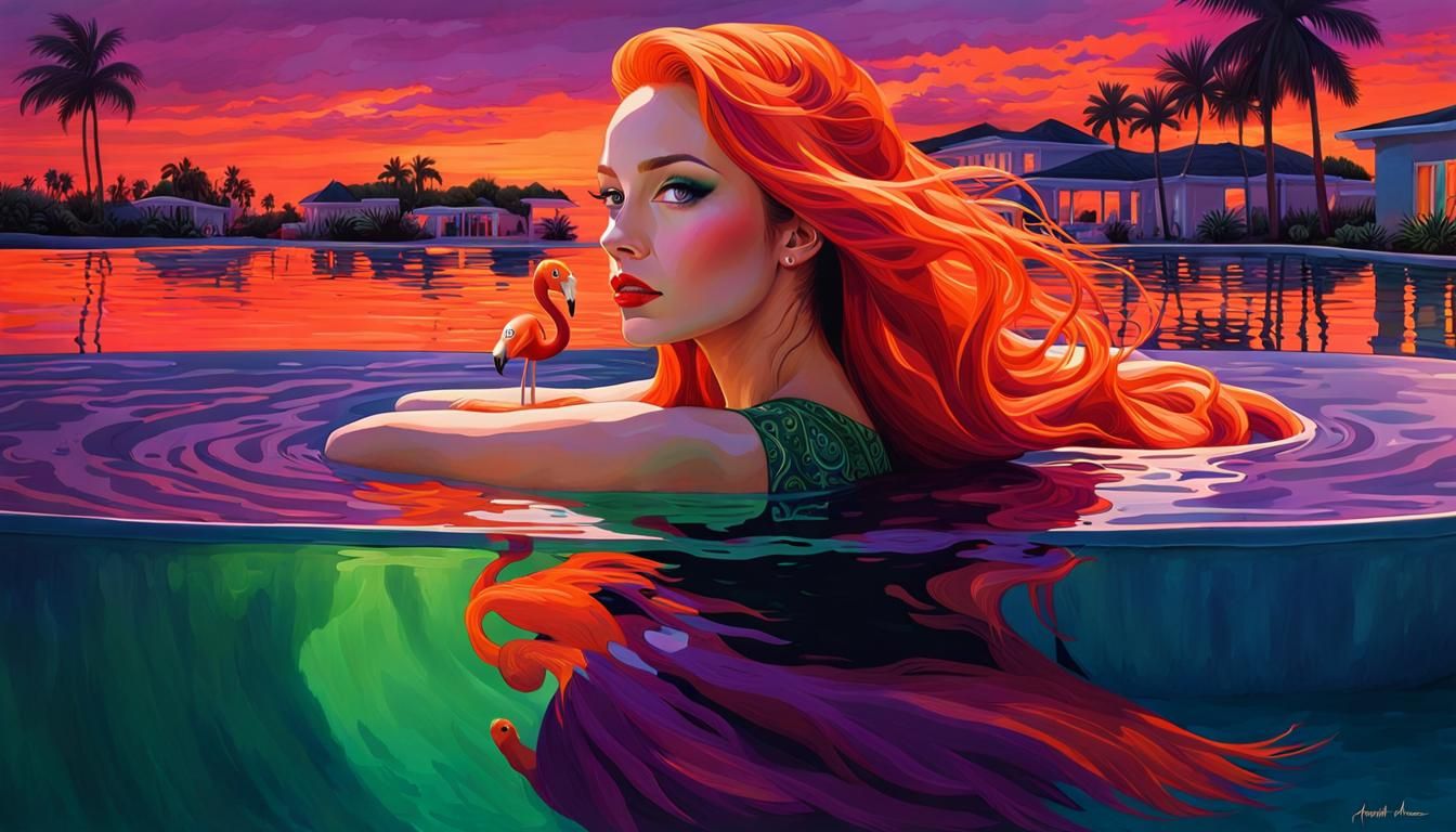 Drowned Lady in Pool at Sunset