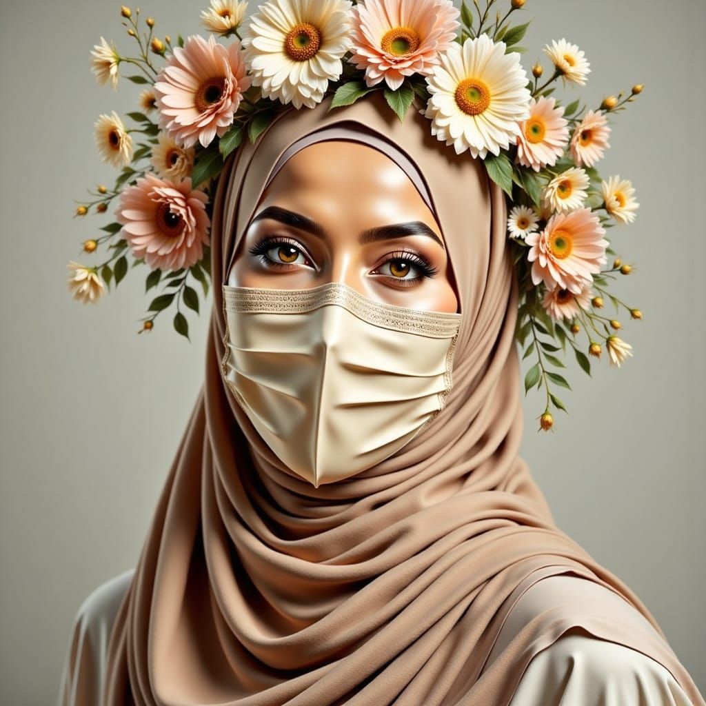 Beautiful Hijab Woman with Flower Crown Portrait