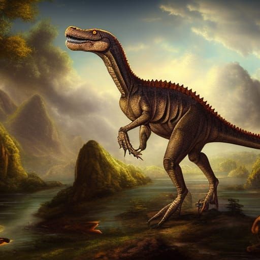 Dinosaurs as Dragons in Renaissance Art Style