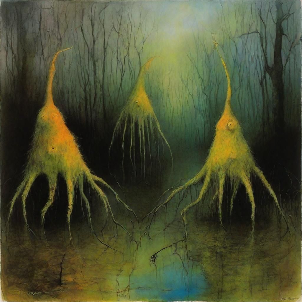 Swamp Monsters in Gouache and Watercolor Style