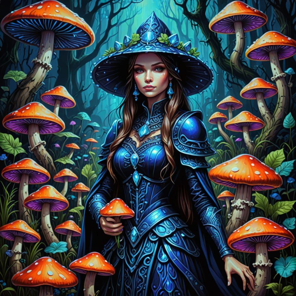 Glowing Mushroom Queen Reigns Over a Medieval Swamp in a Cyb...