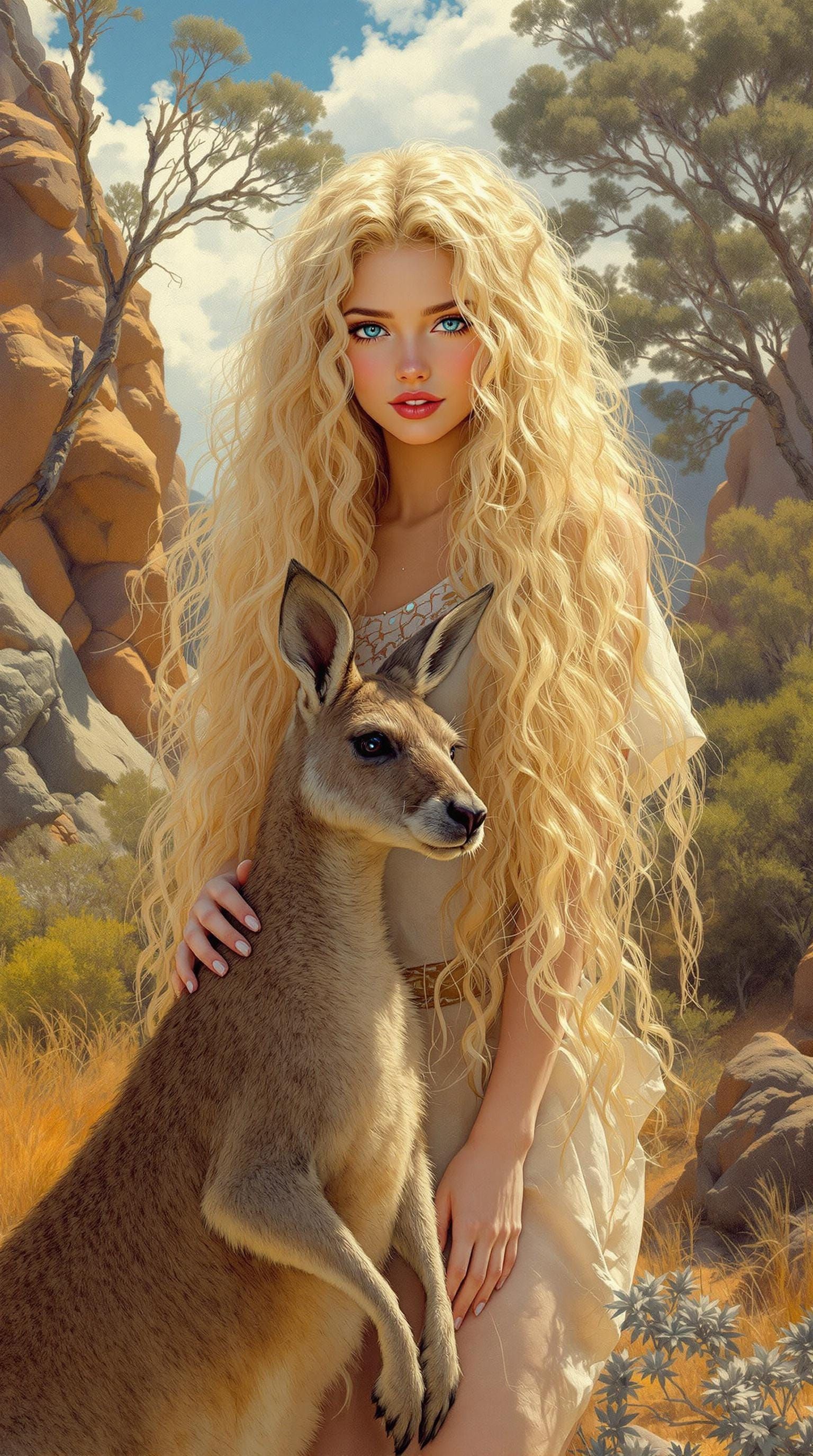 Surreal Australian Goddess Interacts with a Friendly Känguru...