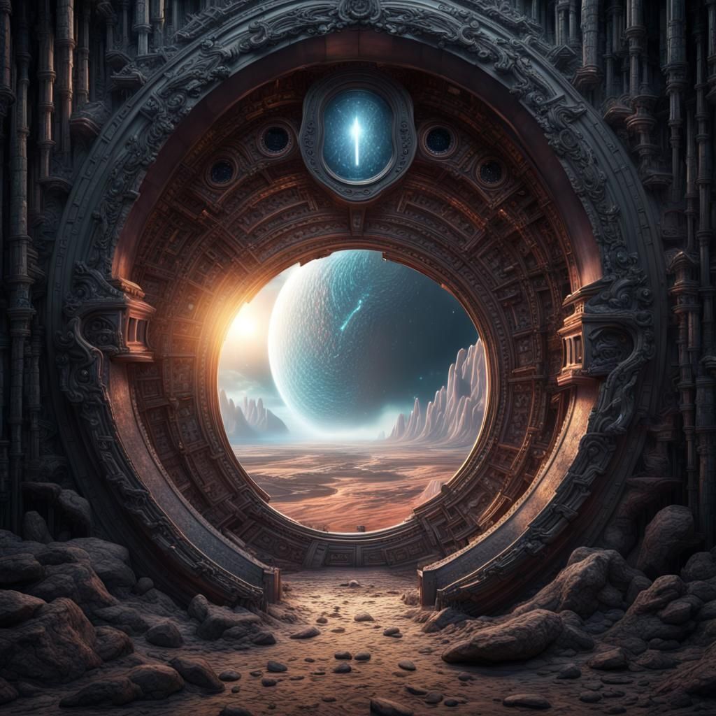 Hyperrealistic Cosmic Keyhole Portal Digital Painting