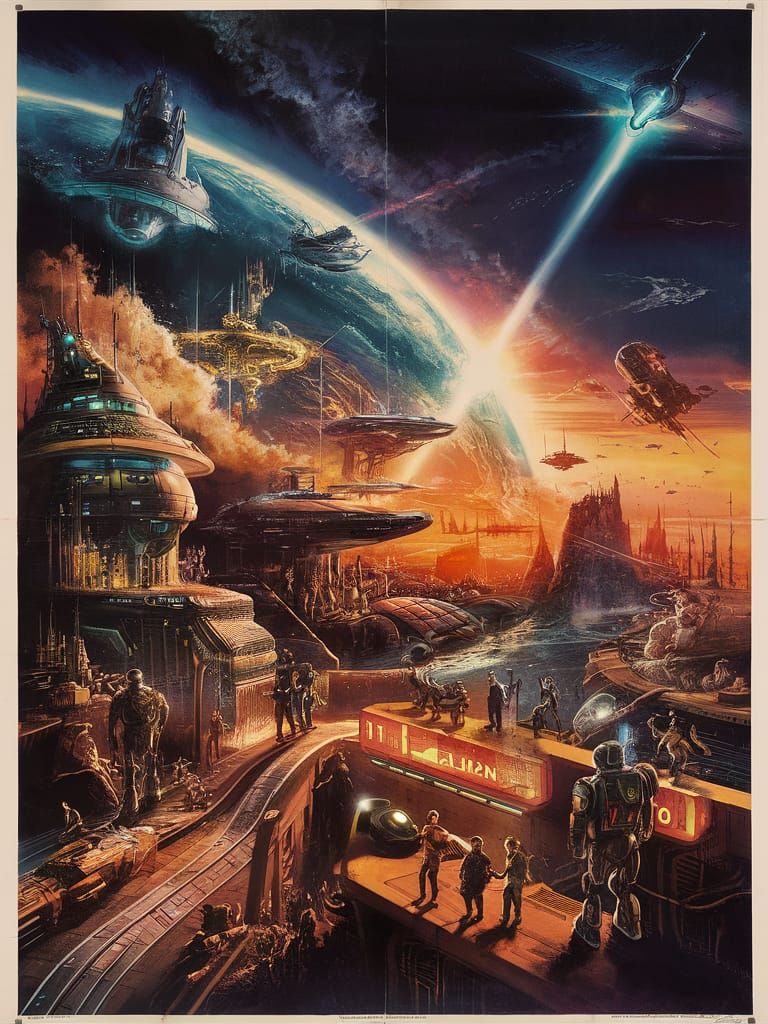 Vintage Sci-Fi Poster of Advanced Technological World