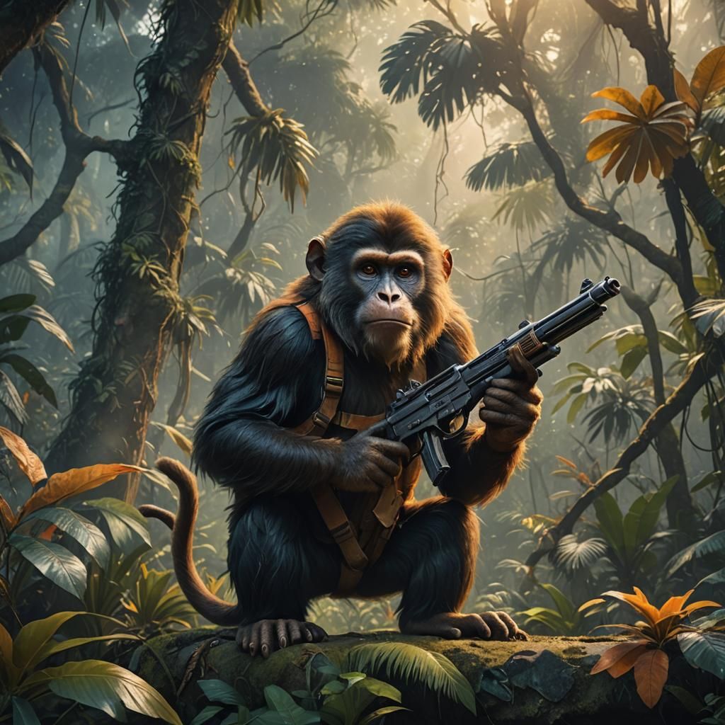 Monkey with a Gun in Ancient Jungle