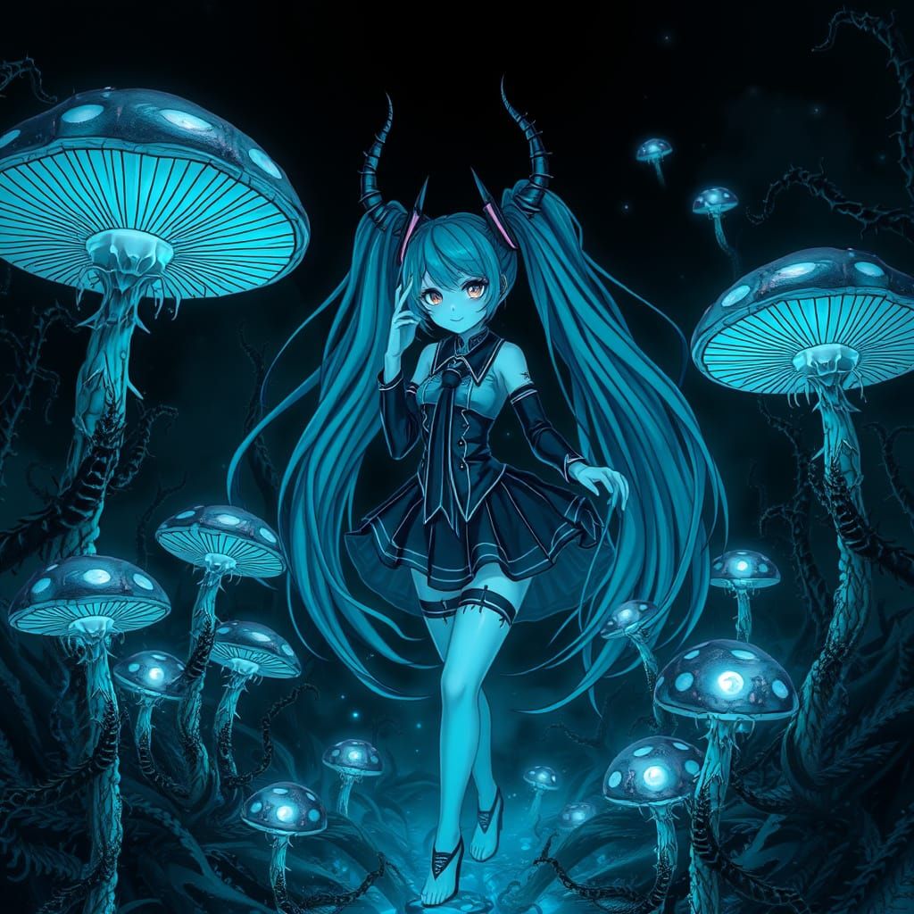 Hatsune Miku in a Cyberpunk Demonic Realm