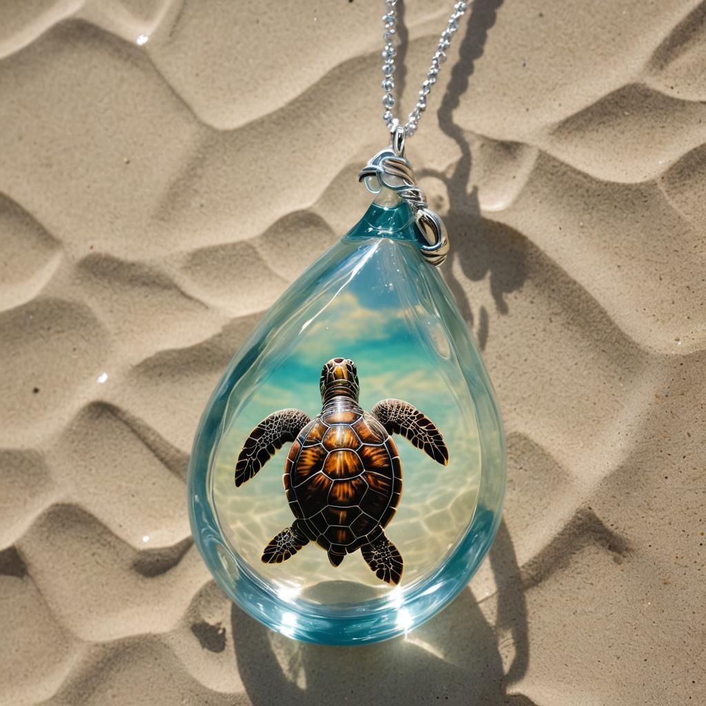 Sea Turtle in Glass Teardrop with Sunshine