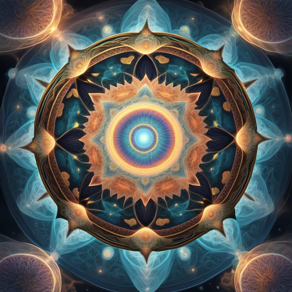 Psychedelic Geometric Mandala Art in Cosmic Void