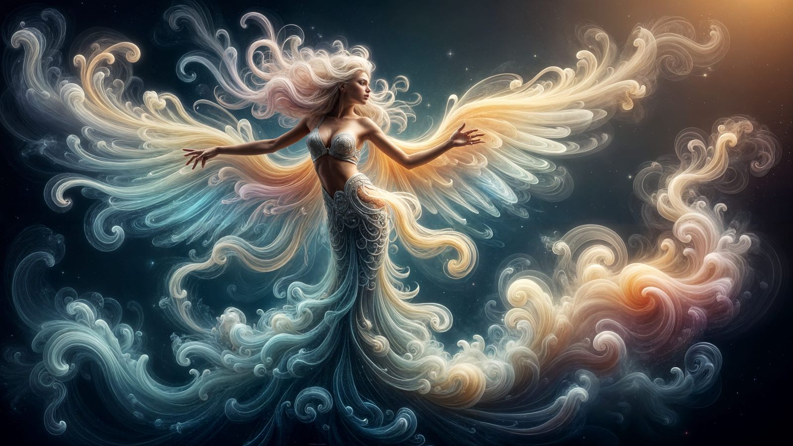 Celestial Mermaid Warrior Soaring Through the Cosmos