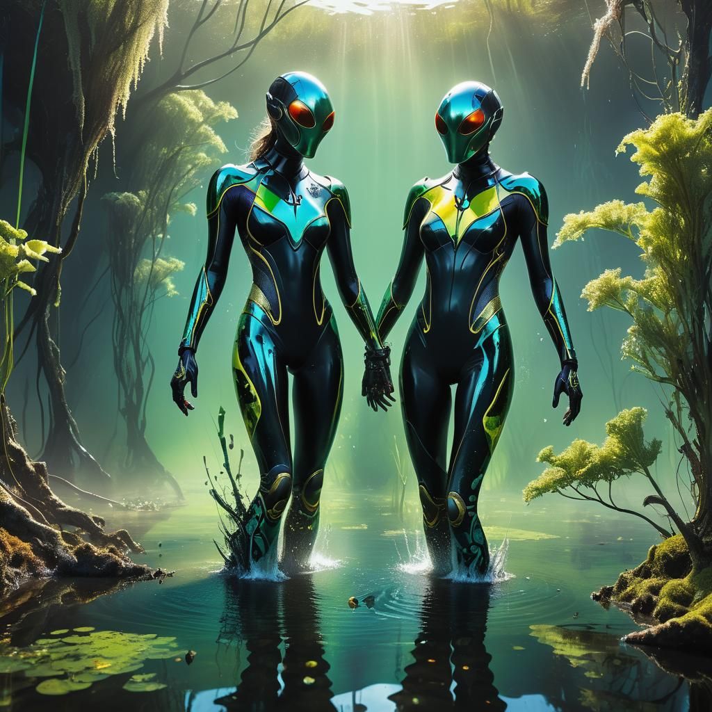 Manta Woman Emerges from Swamp, Splash Art Style