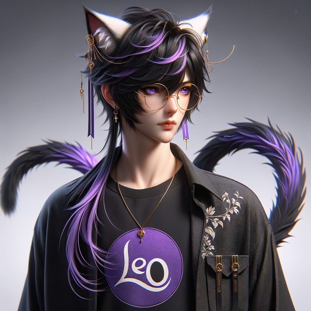 Anime-Inspired Boy with Black Hair and Cat Ears