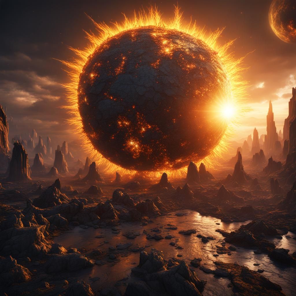 Exploding Sun Damages Earth: Detailed Matte Painting