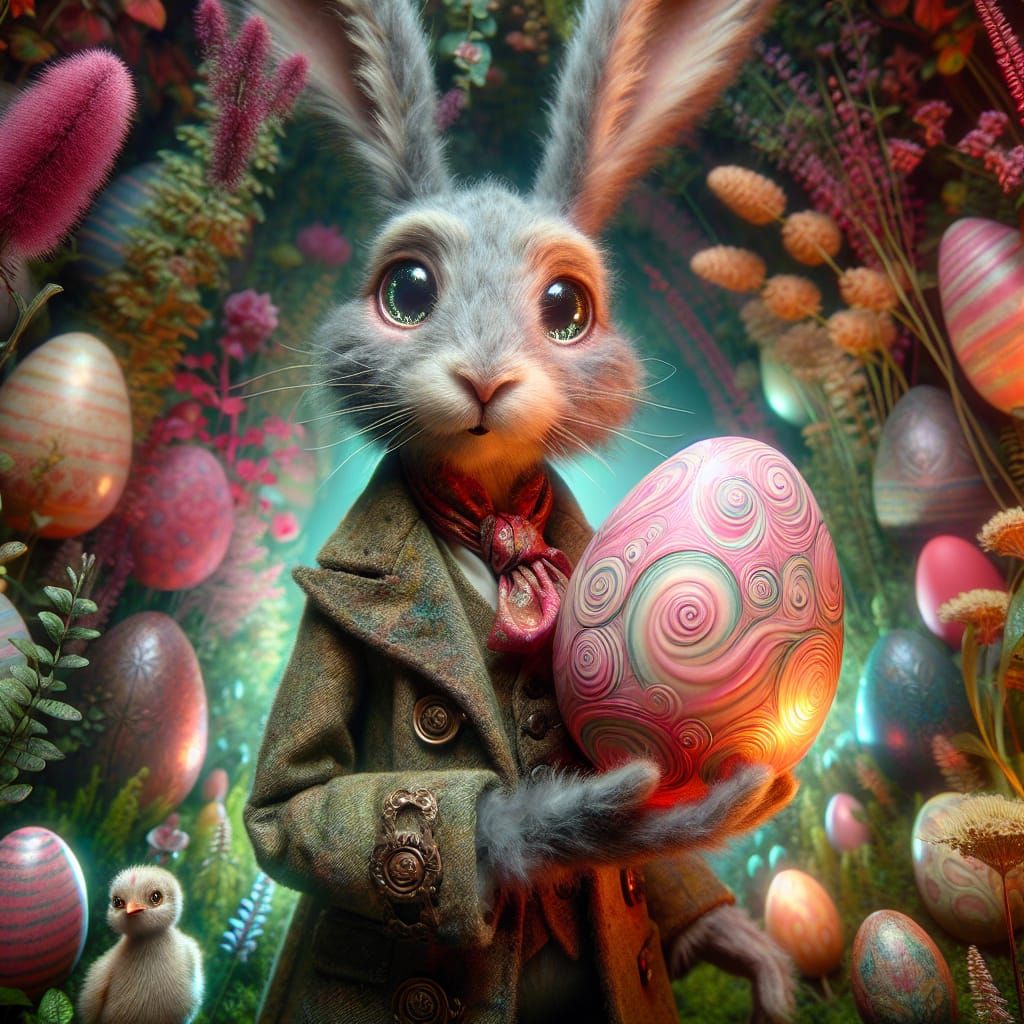 Vibrant Easter Bunny in Whimsical Garden