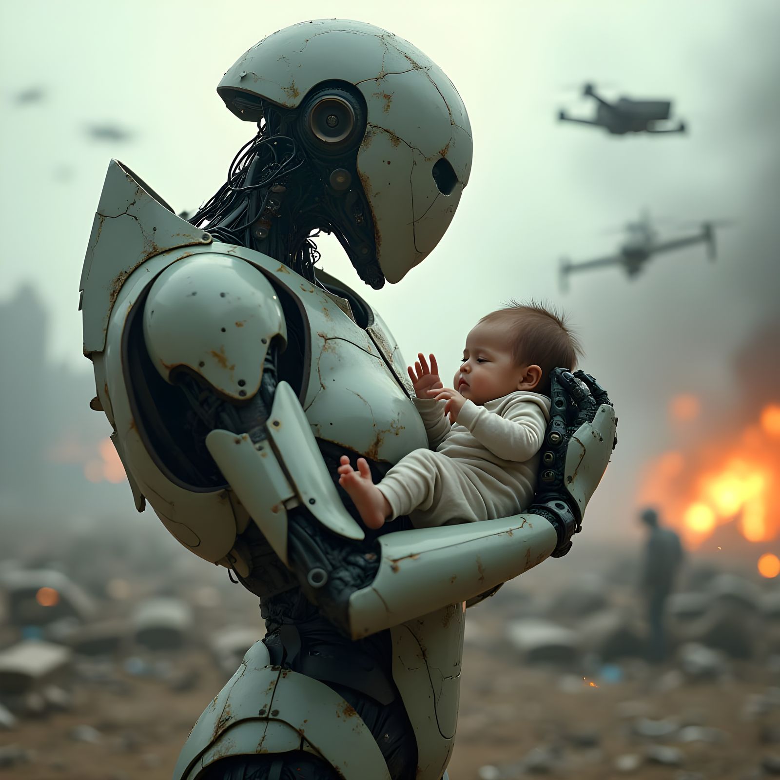Emotional Mech Protects Baby in Warzone