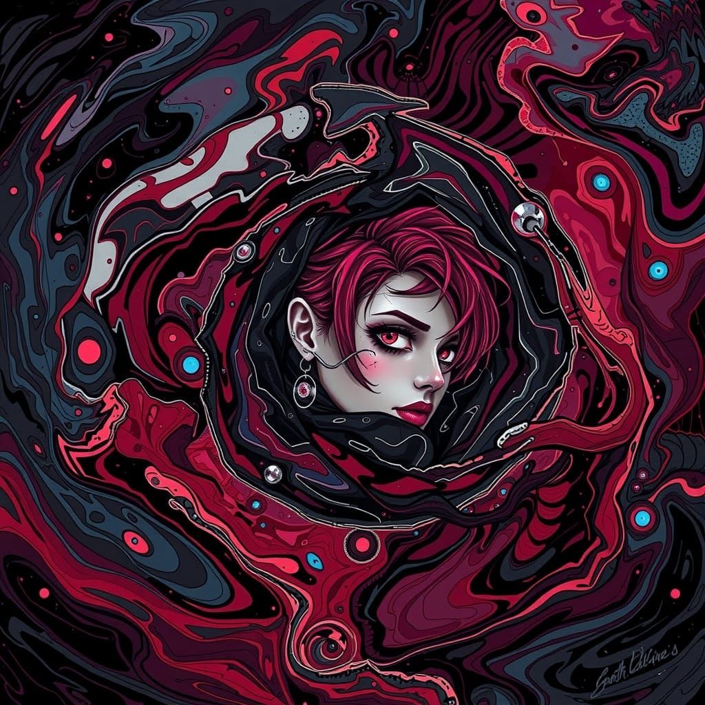 Dark Fantasy Portrait in Swirly, Kaleidoscopic Colors