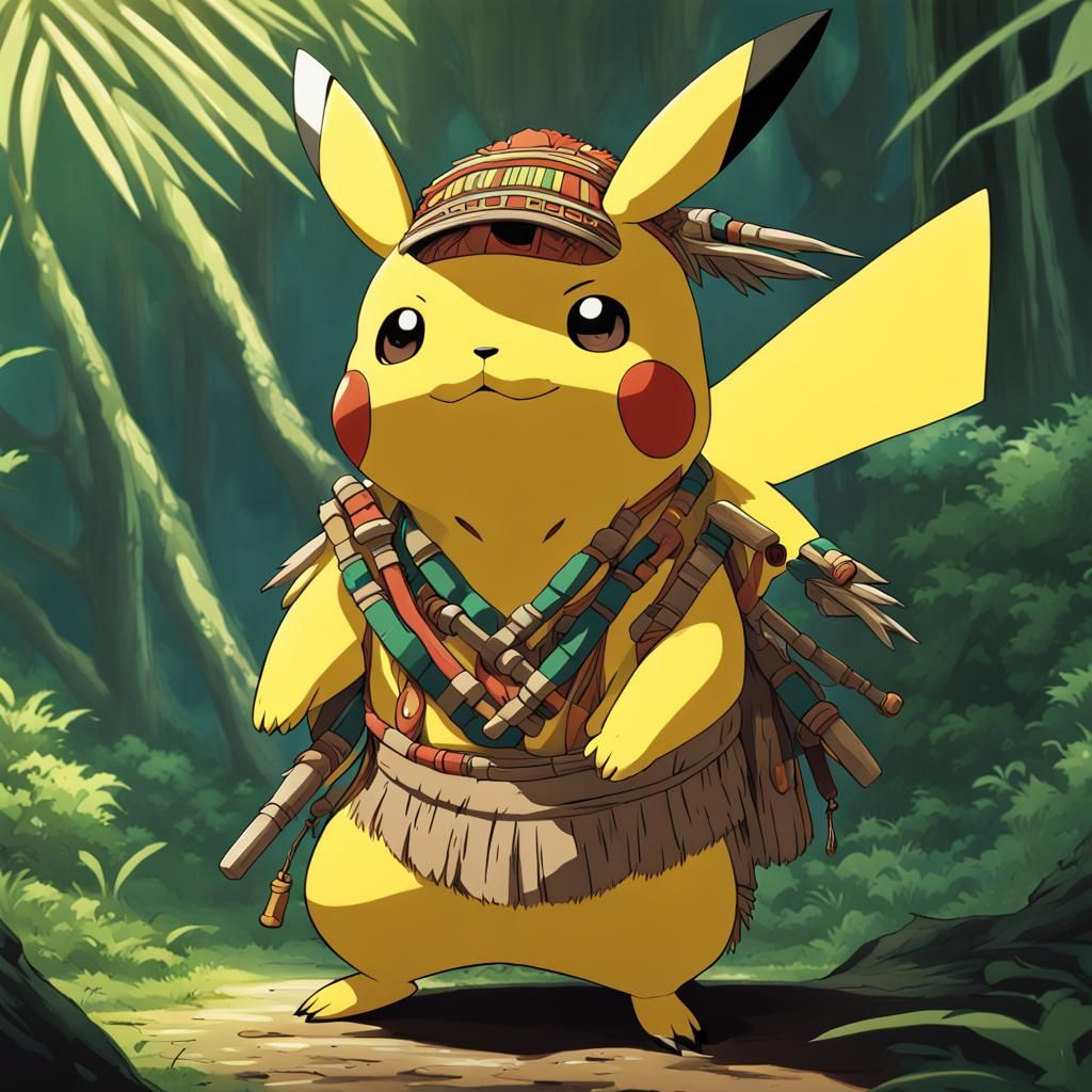 Pikachu as African Tribe Member, Anime Style