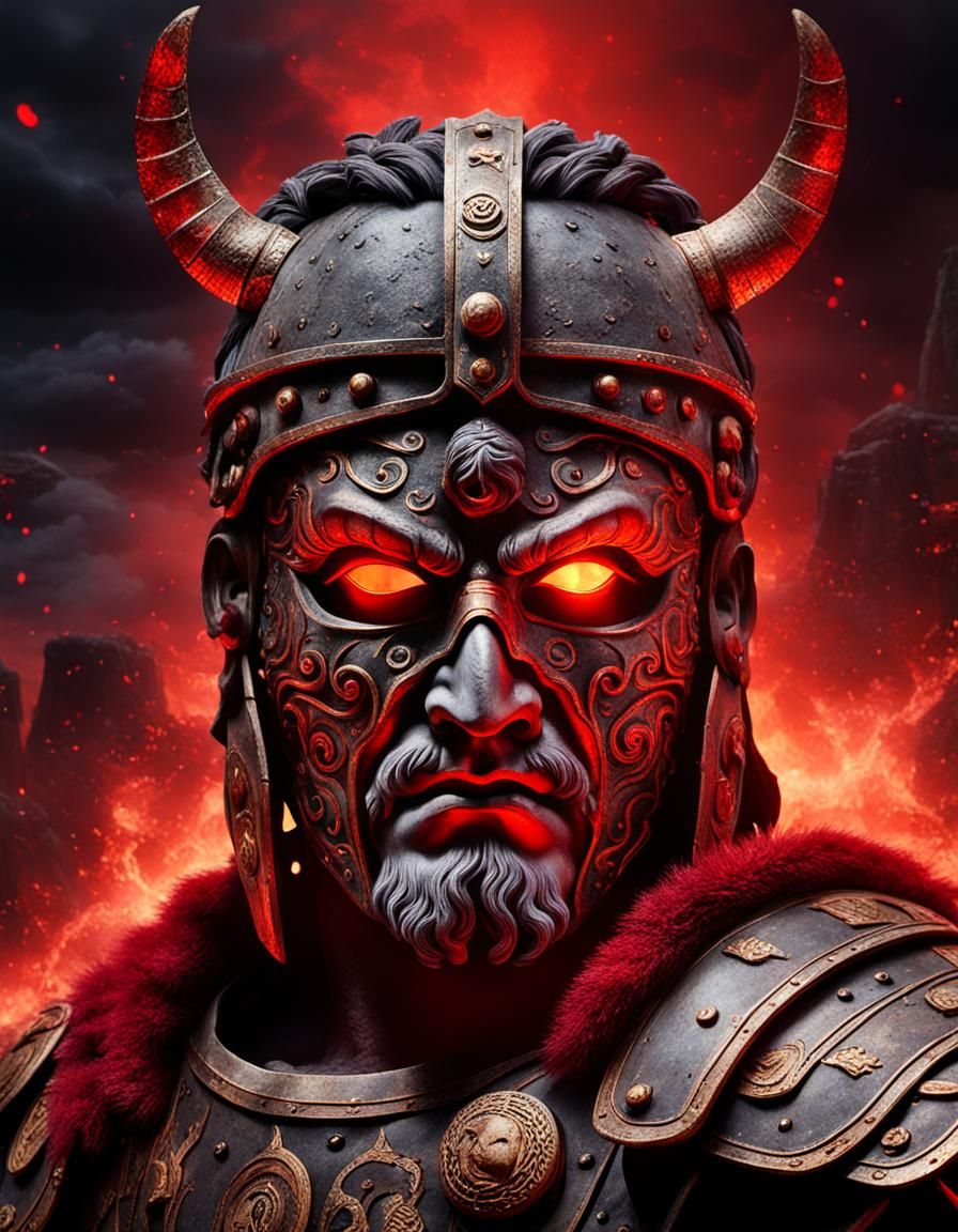 Roman War God Portrait with Glowing Eyes