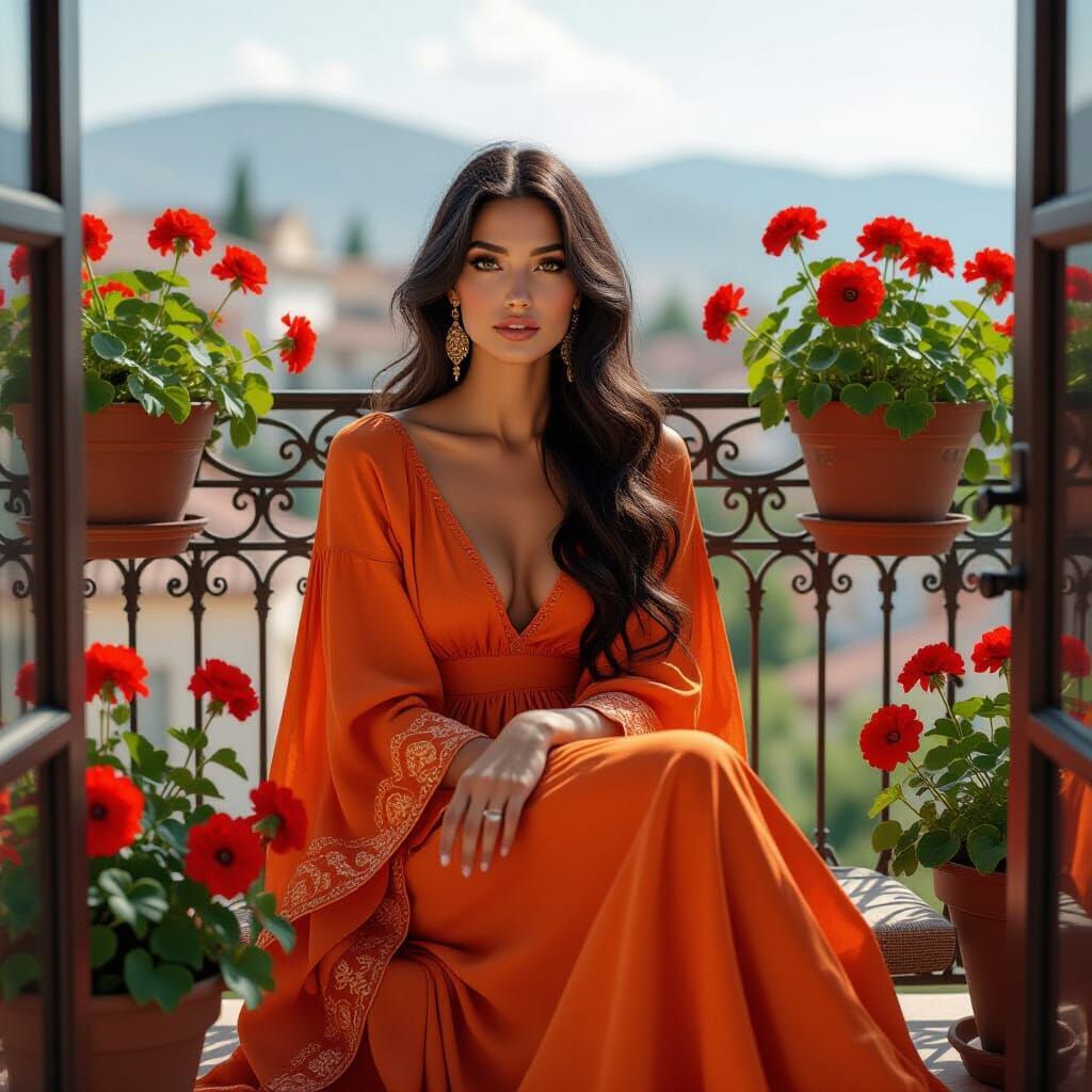 Alice on Balcony in Dreamlike Digital Illustration