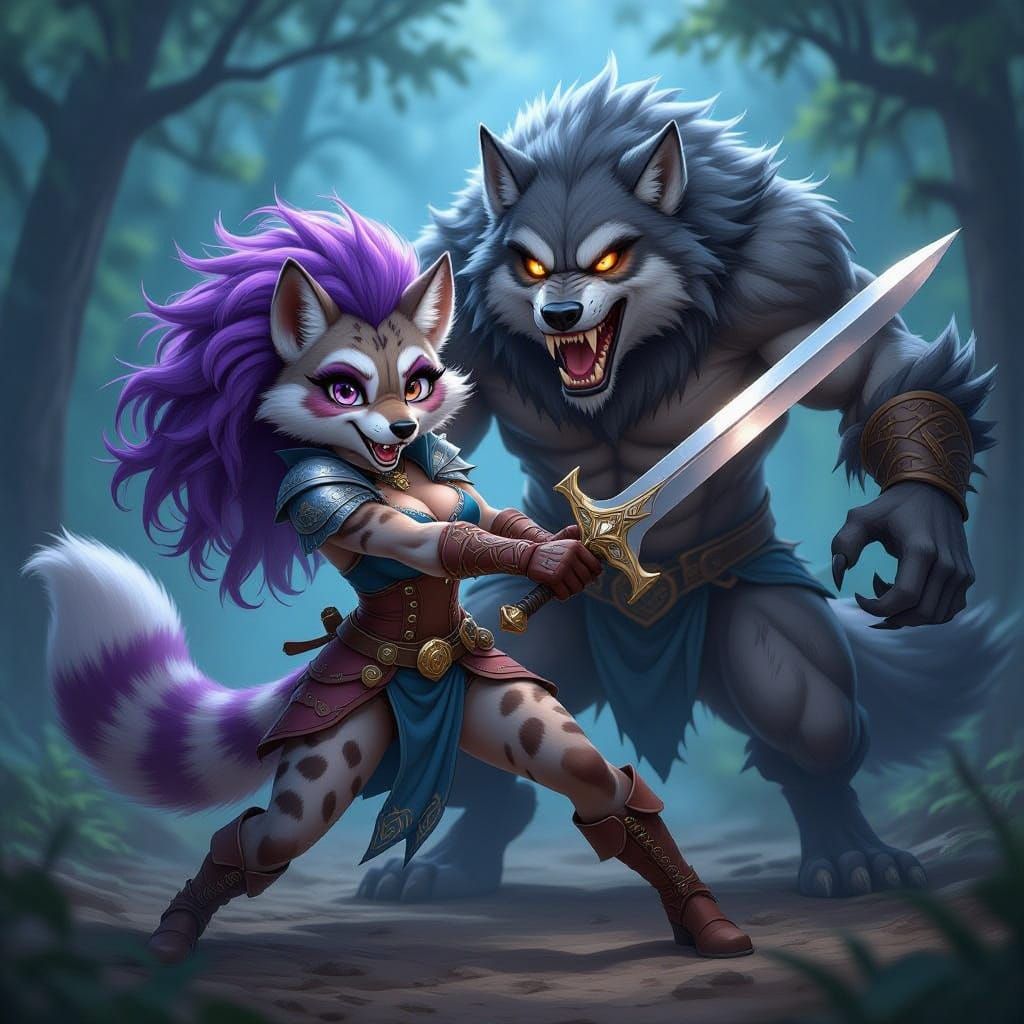 Epic masterpiece of a sassy feisty lithe feminine anthropomorphic (Furry she-hyena) Epic masterpiece of a sassy feisty l...