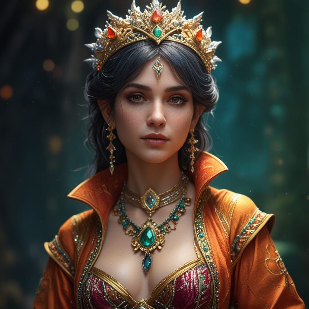 Elf Queen Portrait in Hyperrealistic Fantasy Style
