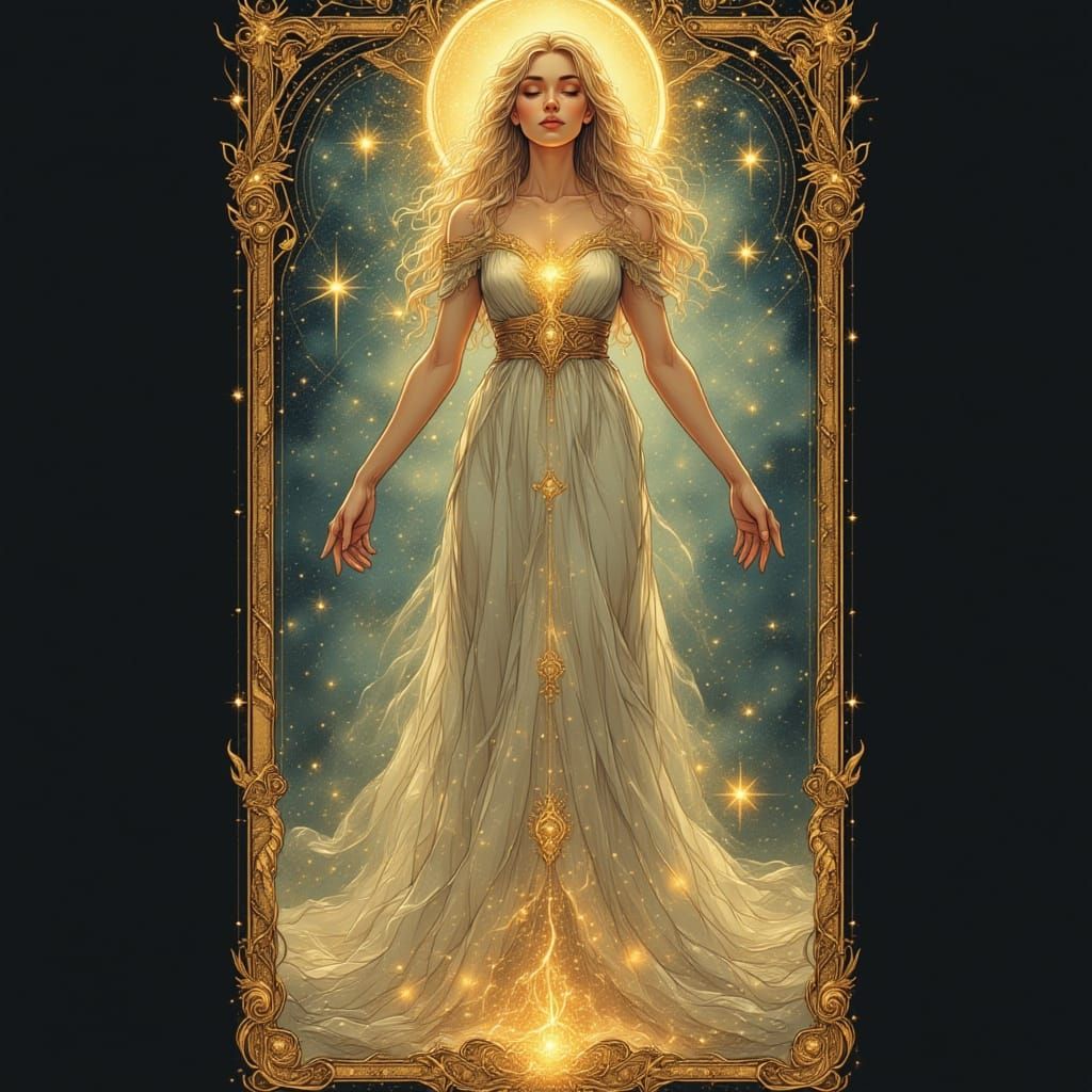 Mysterious Woman as Tarot Archetype in Gown