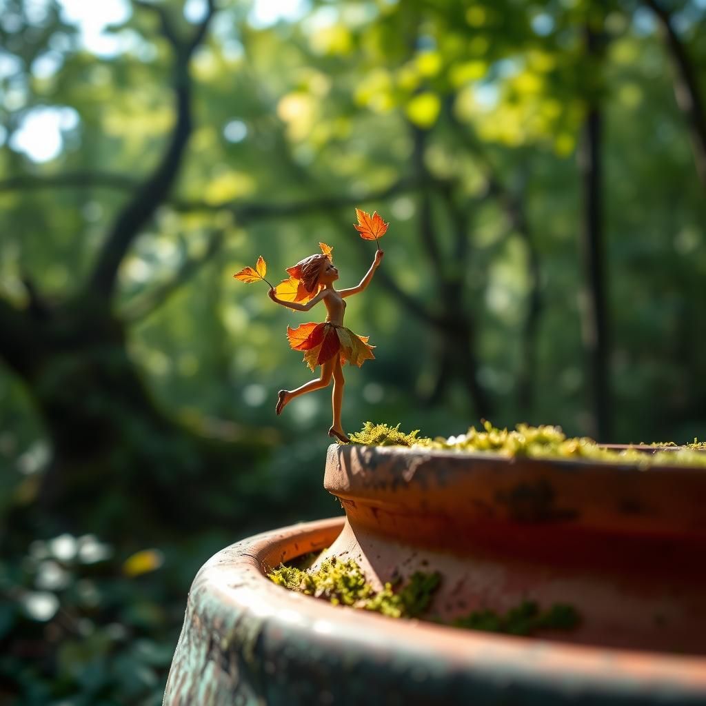 Autumn Leaf Fairy Dances in Forest Light