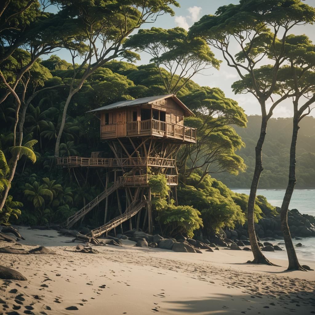Fiji Beach Treehouse in Cinematic Style