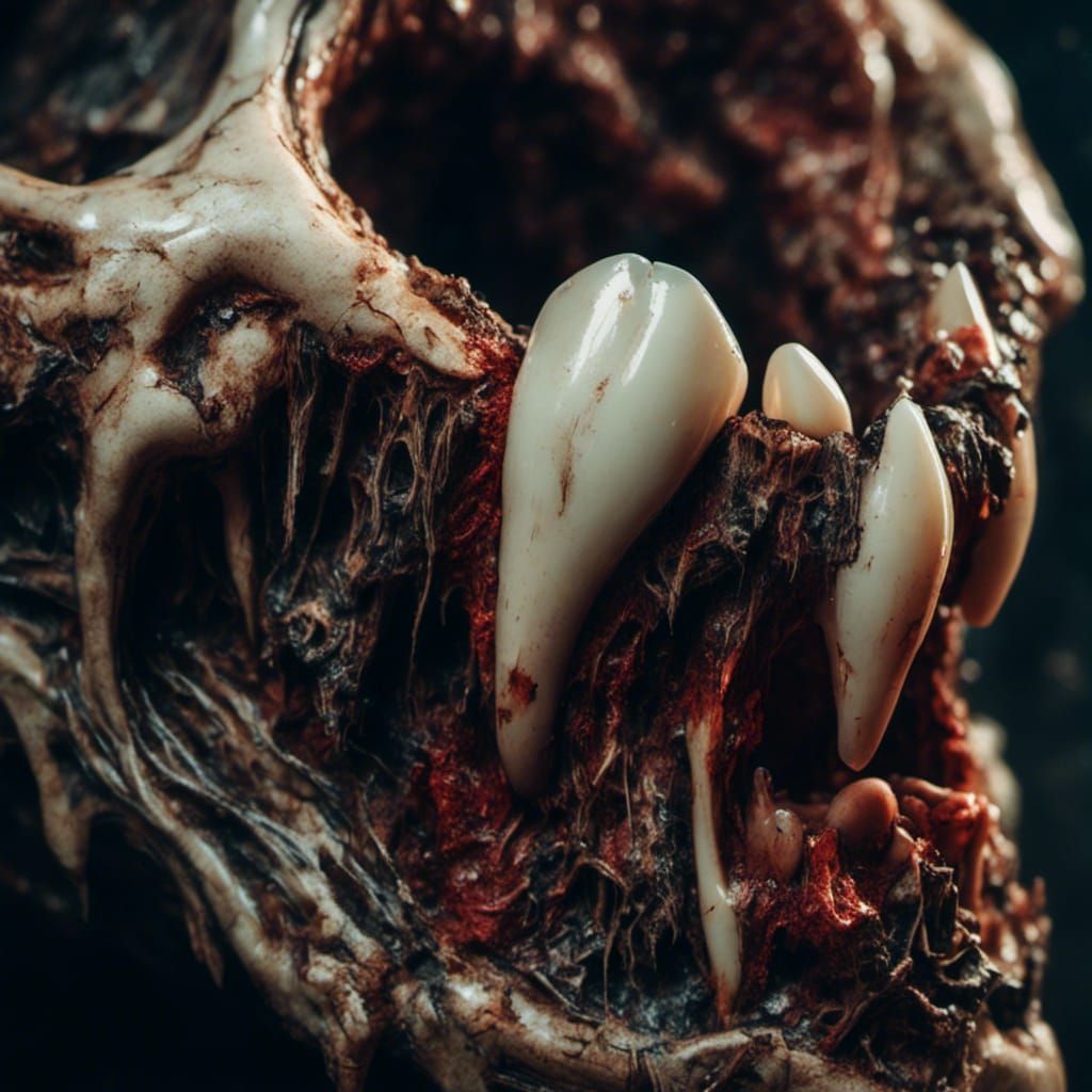 Hyperrealistic Decaying Tooth Close-up in Macabre Style