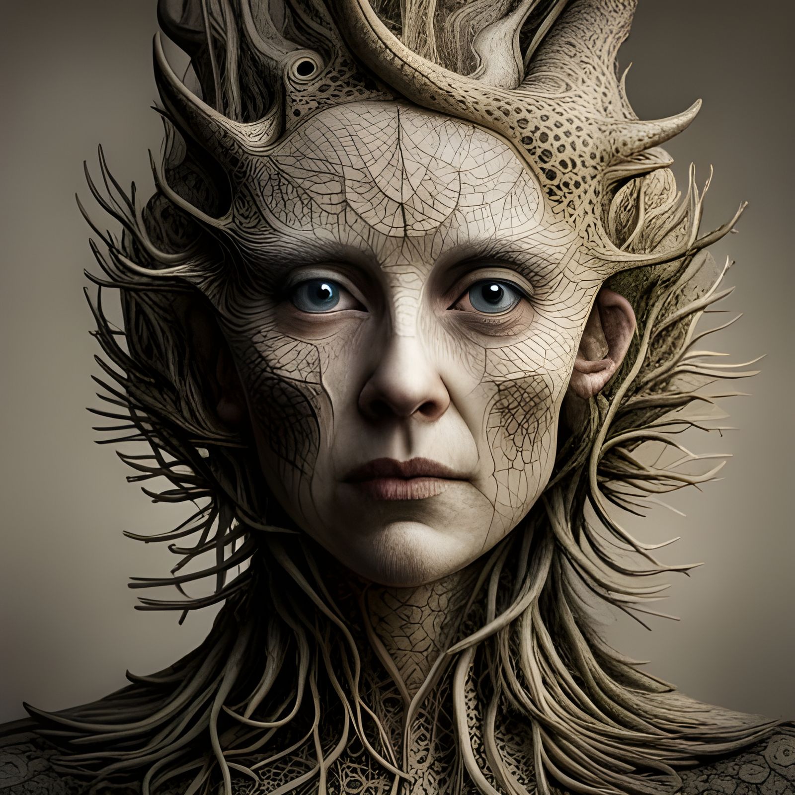 Lace Monster Portrait in Dark Surrealist Style