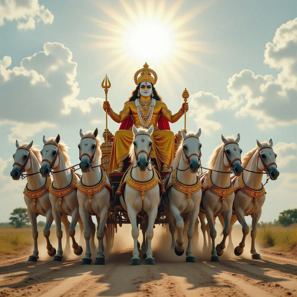 Indian God Drives Chariot with Seven Horses