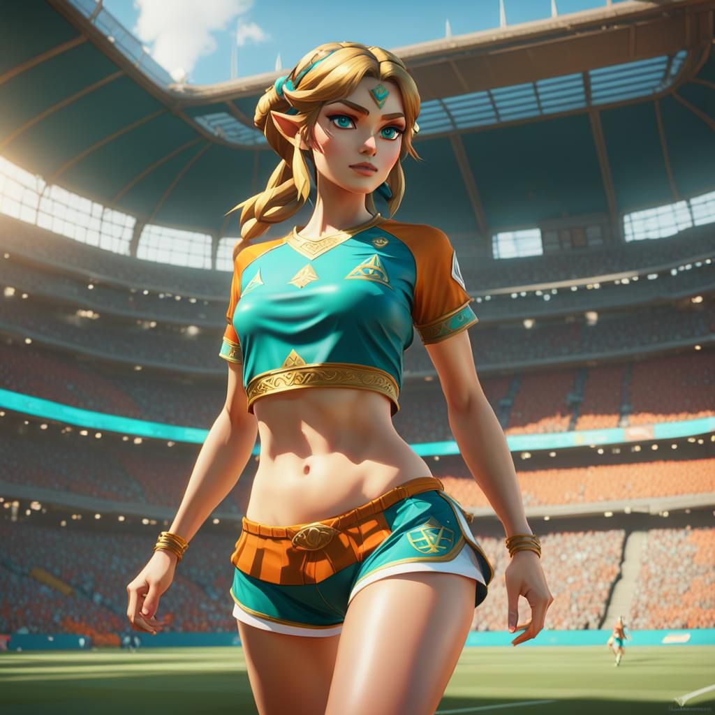 Princess Zelda in Soccer Uniform, Hyperdetailed Digital Art