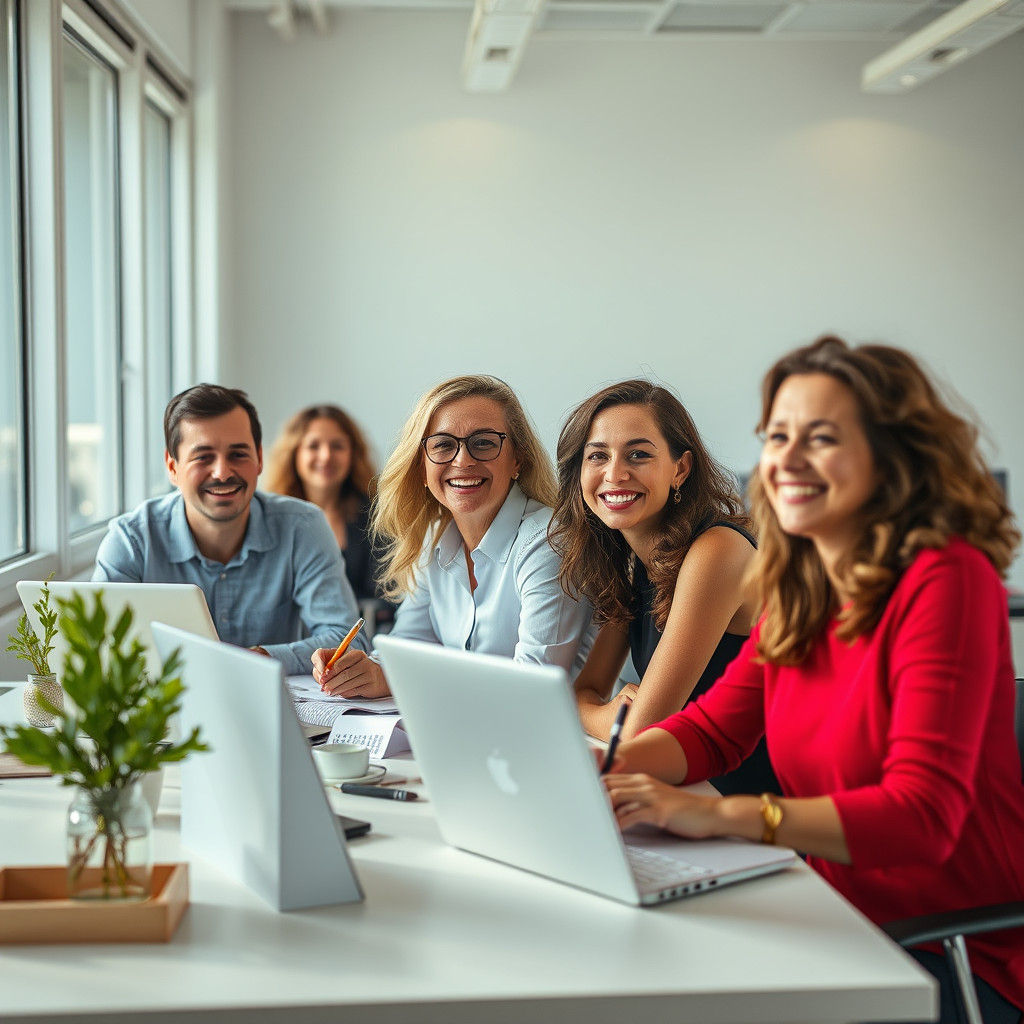 Smiling People Working in Bright Modern Office
