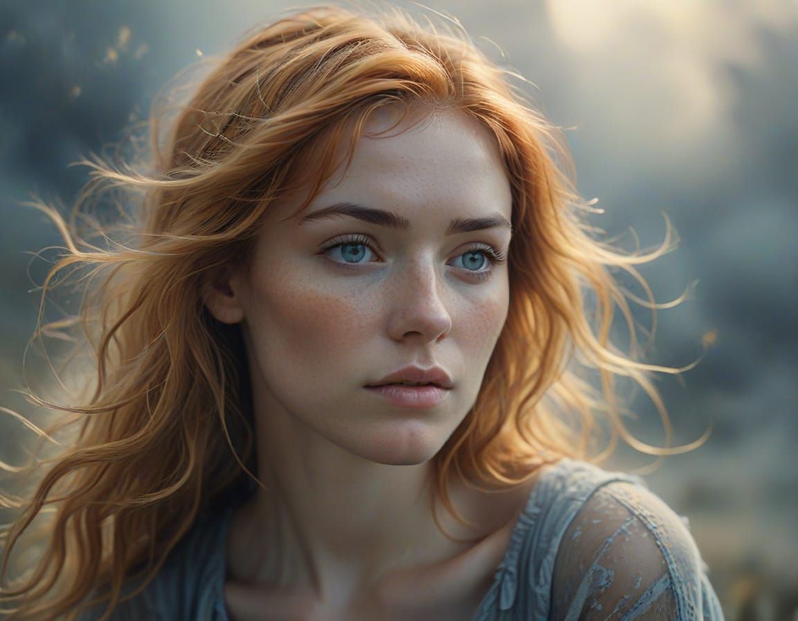 Ethereal Portrait of Woman in Mist, Impressionistic Style