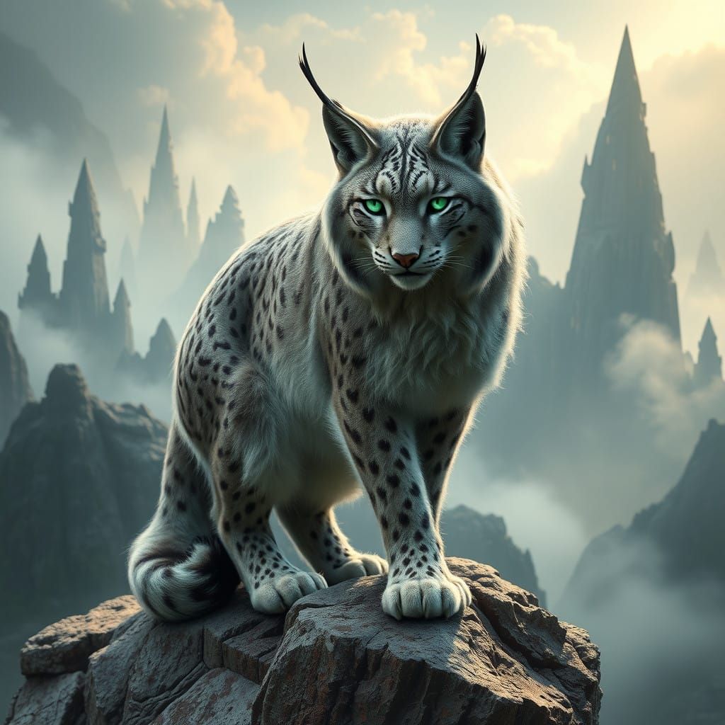 Regal Lynx Dominates Mystical Landscape in Ethereal Glow