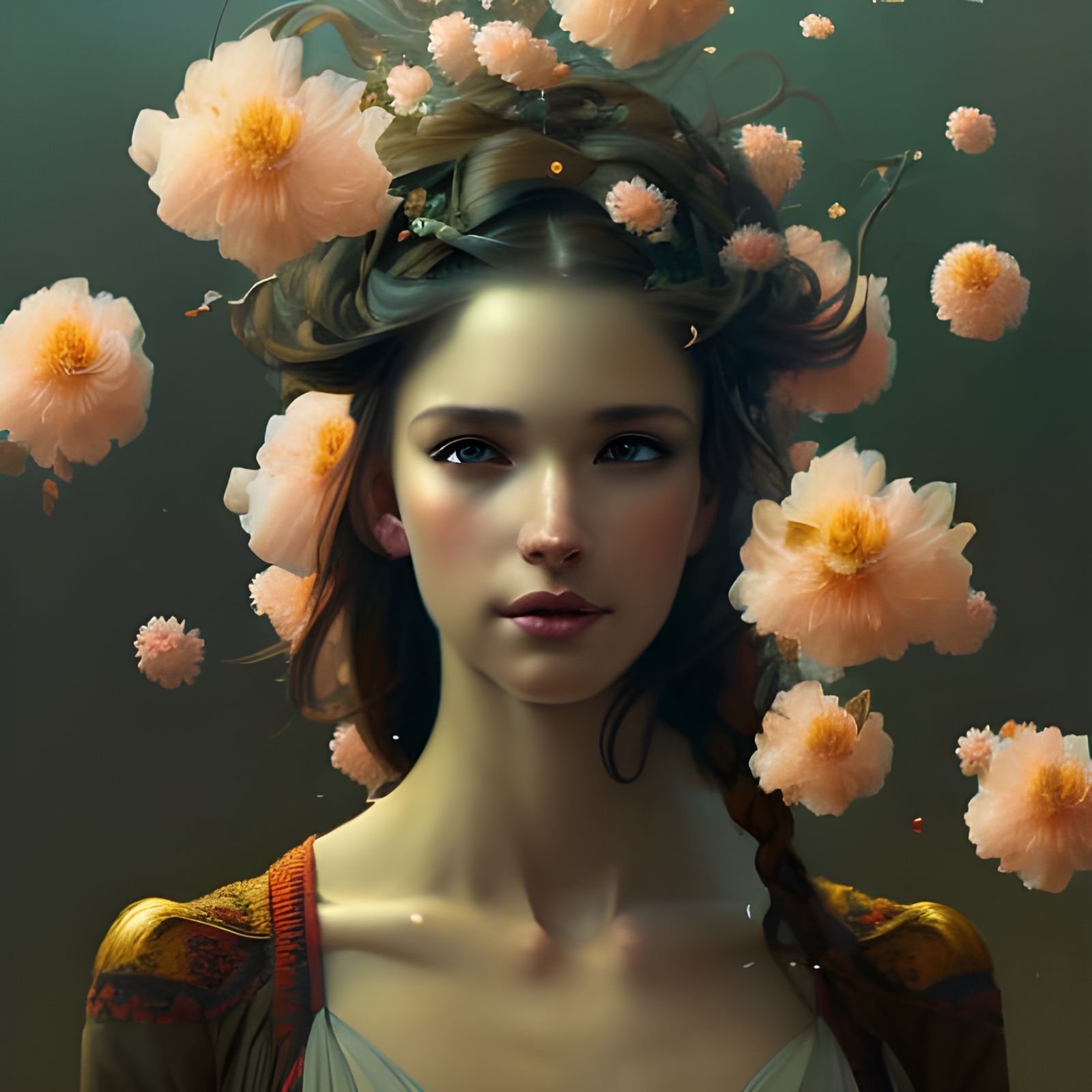 Floral Portrait in Hyperdetailed Art Nouveau Style