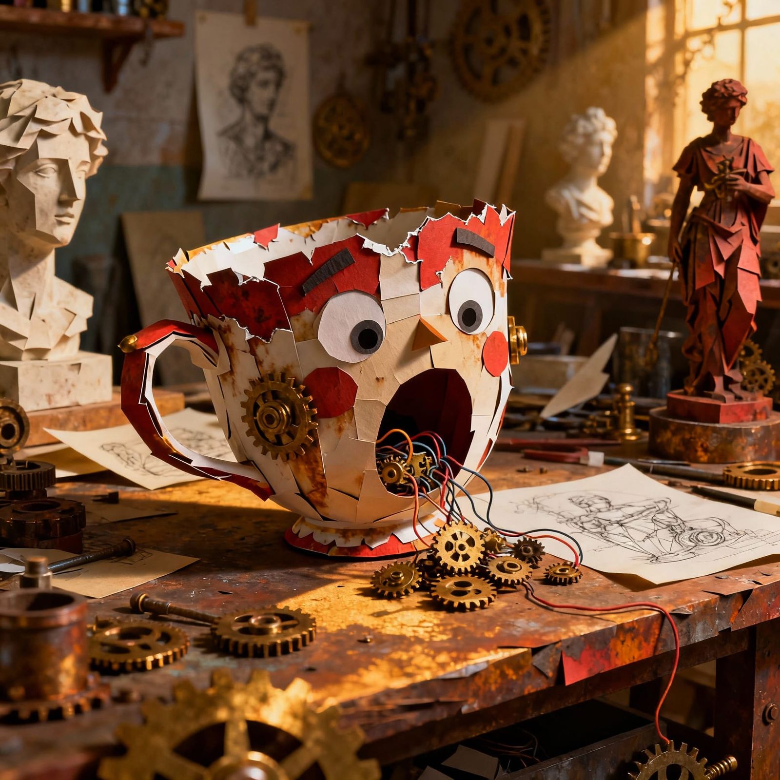 Steampunk Teacup Illustration on Artist's Workbench