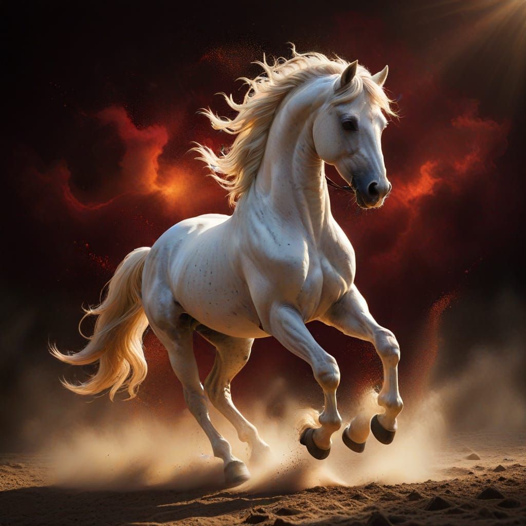 Majestic White Stallion in Levade: Mythological Realism