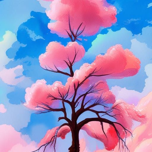 Candy Floss Tree as Gouache Watercolor Painting