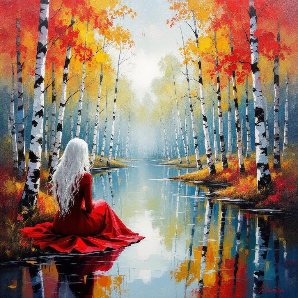 Ethereal Woman in Surreal Autumn Landscape