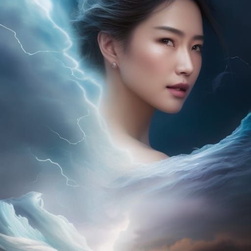 Dramatic Sea Storm Double Exposure in Watercolor Art