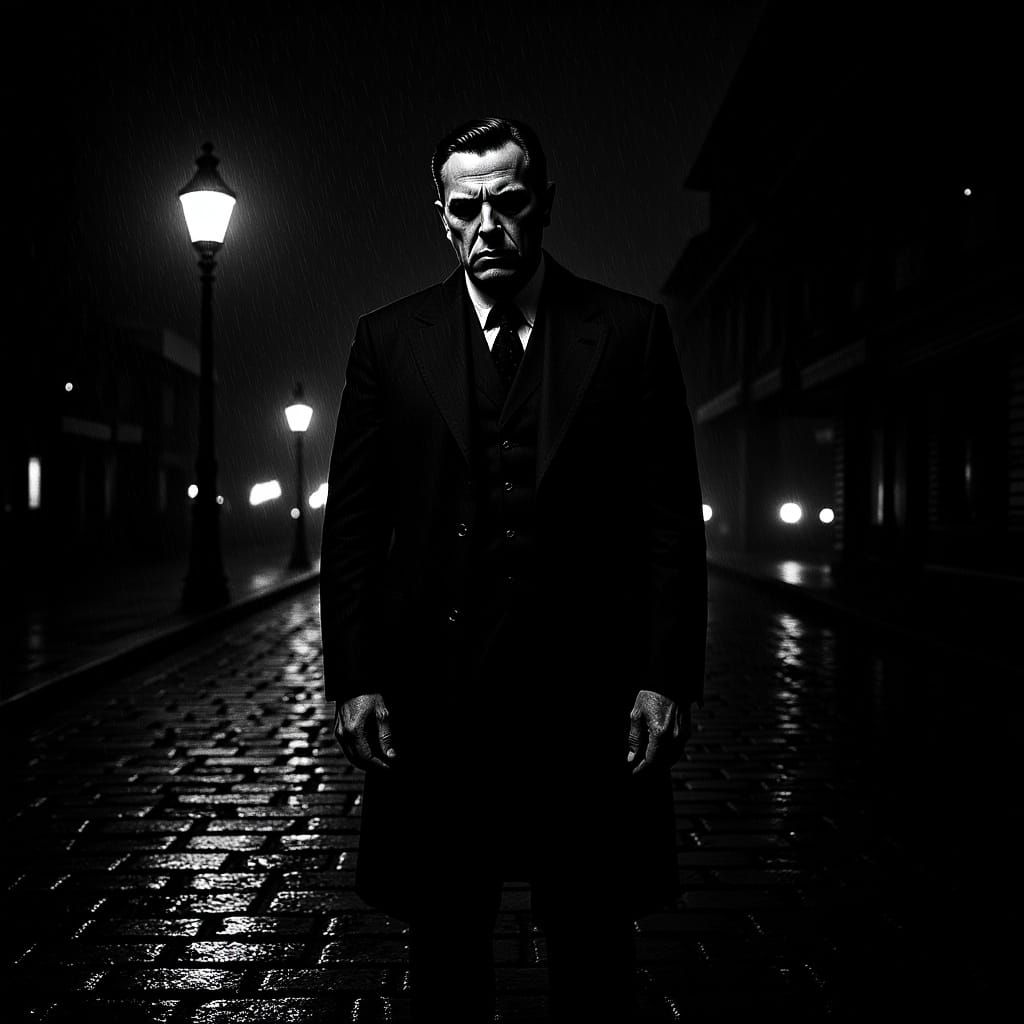 Stoic Gangster in Film Noir Style