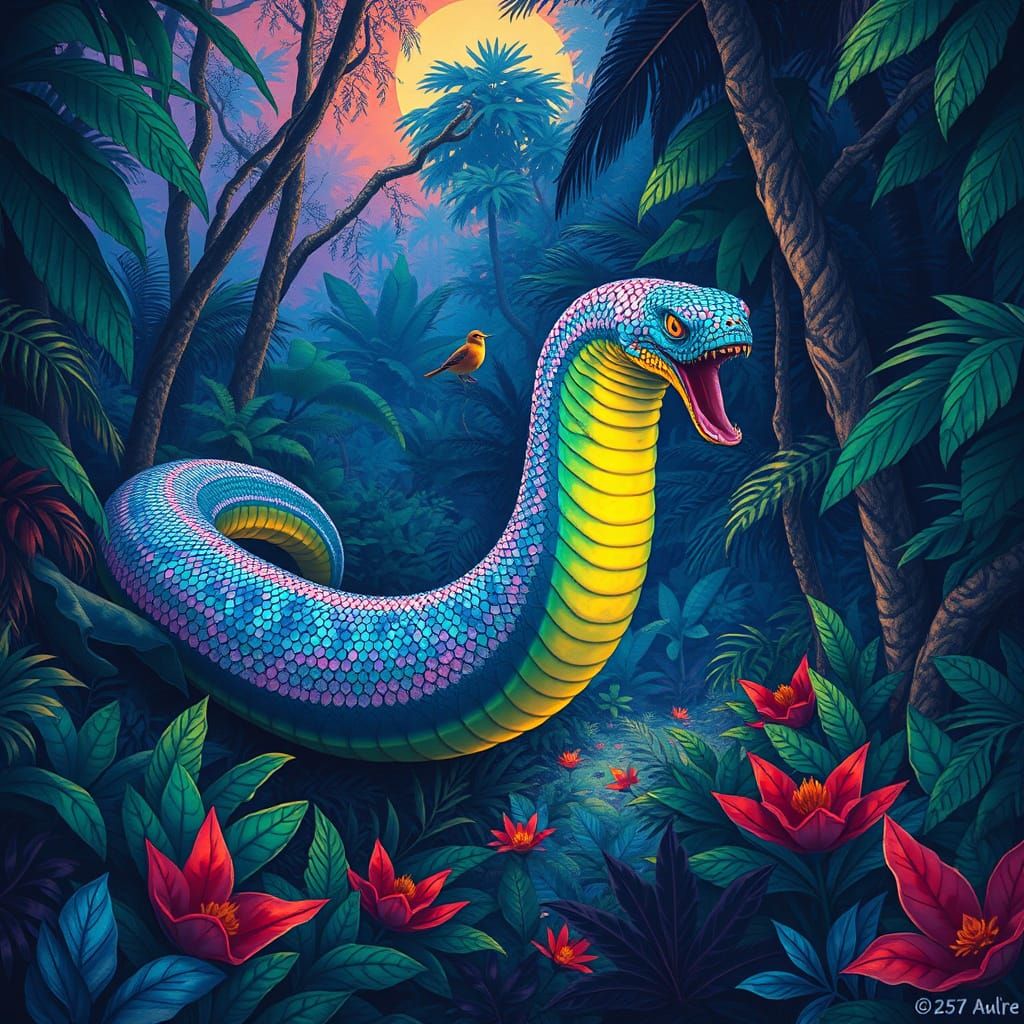 Bioluminescent Worm in Congo Jungle, Psychedelic Art