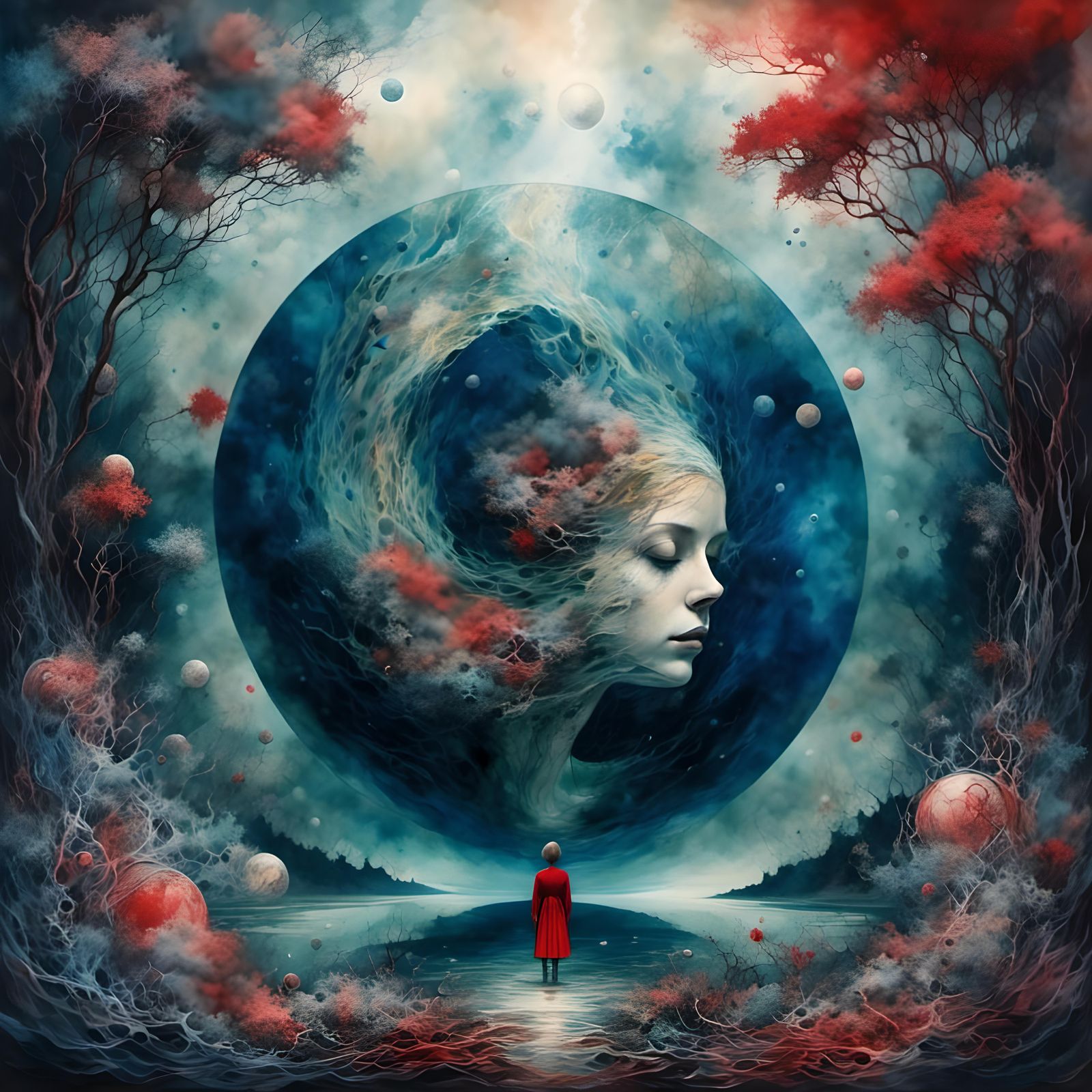 Nautilus Woman in Esoteric Watercolor Dreamscape