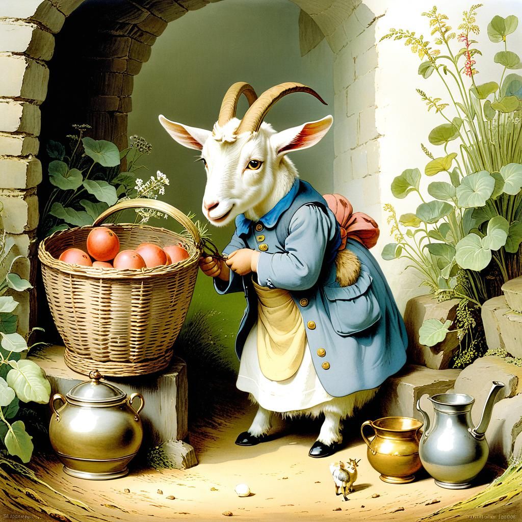 Greedy Goat in Beatrix Potter Style
