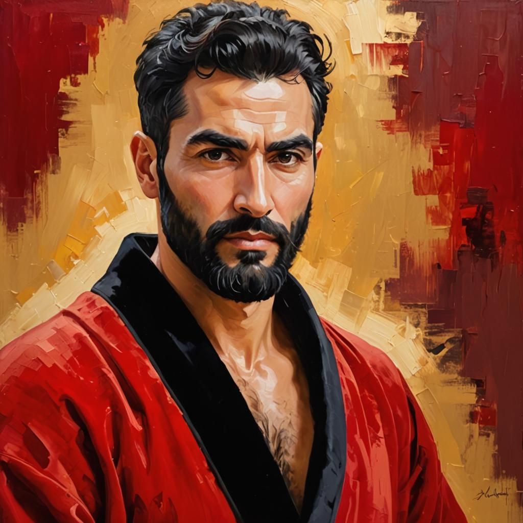 Expressive Portrait of Man with Beard in Gouache Impasto