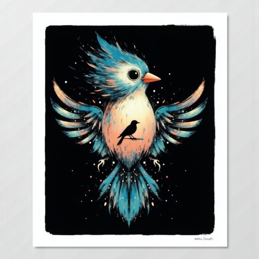 Blue Blackbird with Delicate Brushstrokes