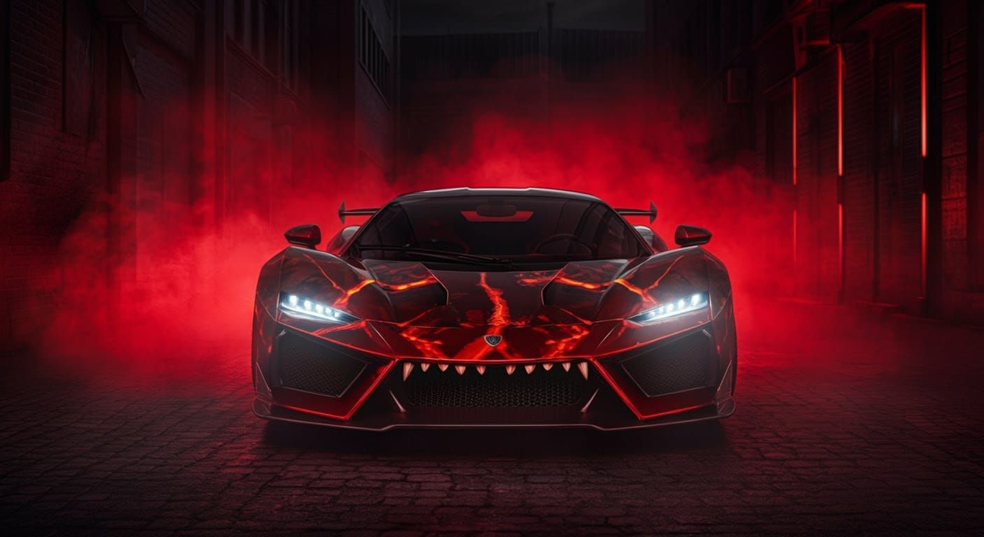 Infernum Apex: Hellish Supercar in Smoky Alley
