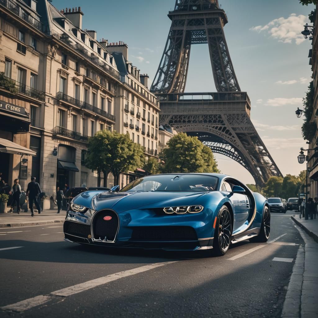 Blue Bugatti Chiron in Paris: Cinematic Film Still