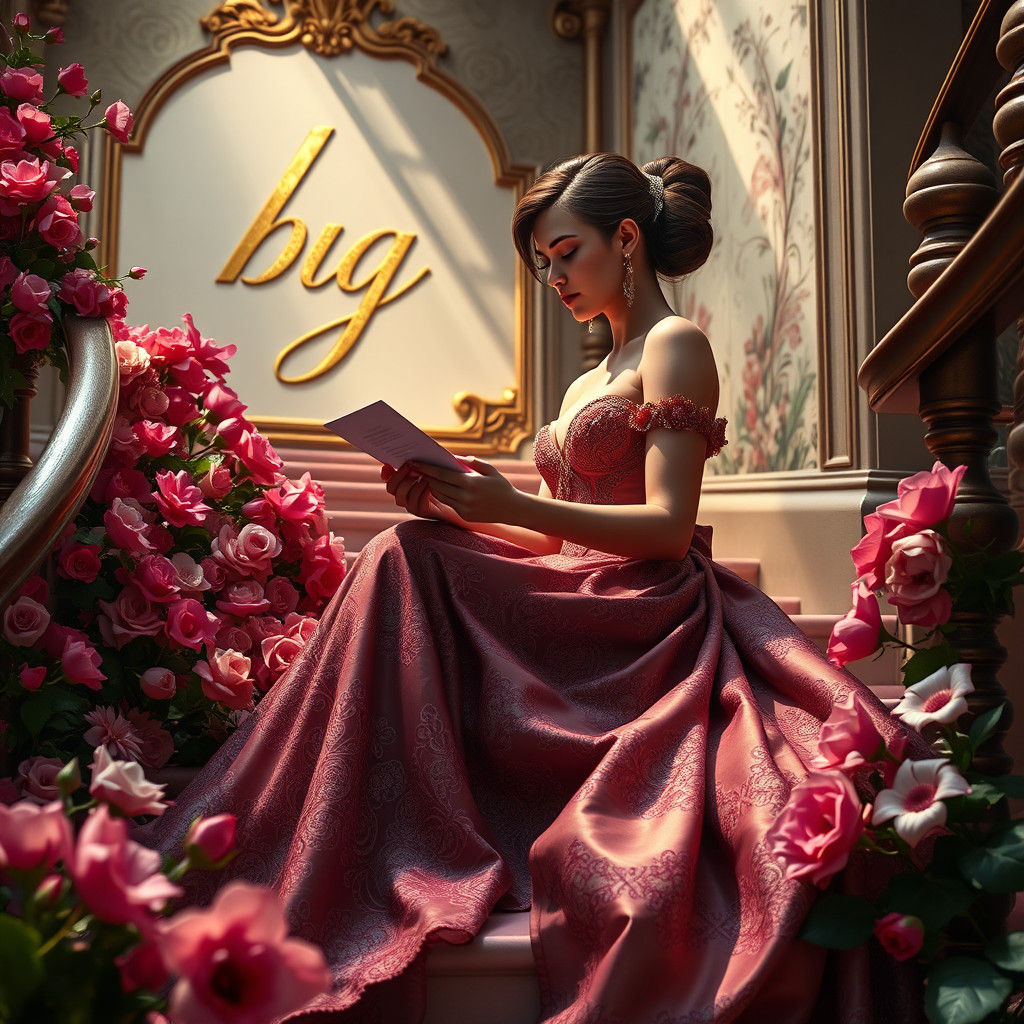 Fairytale Woman Reading Letter in Grand House