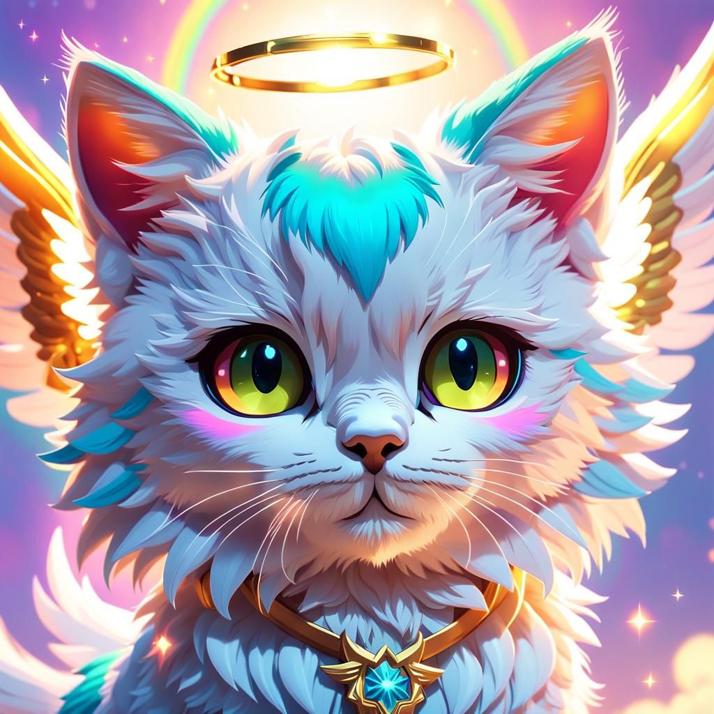 Cute Angel Cat Portrait in 3D Anime Style